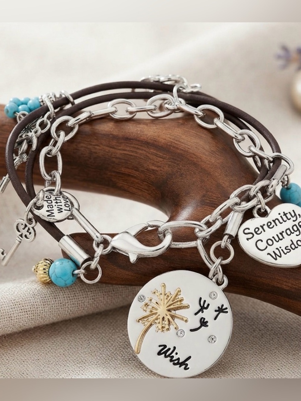 Wish Golden and silver Tone  & Turquoise Charm Bracelet